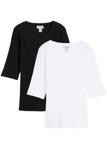 bonprix T-Shirt Packung, 2er, aus Baumwoll-Elasthan-Mix, schmale Passform, Halbarm-Design