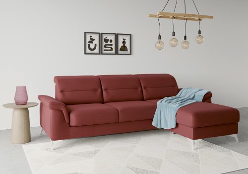 SIT&MORE, sit&more Ecksofa »Sinatra«, mit Recamiere, optinal mit Kopfteilverstellung und Armteilfunktion oder Kopfteilverstellung, Armteilfunktion, Bettfunktion und Bettkasten, chromfarbene Metallfüsse