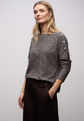 STREET ONE, STREET ONE Strickpullover Knopfdetail an den Schultern und im Melange-Look