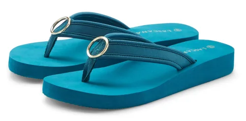 Lascana, LASCANA Badezehentrenner "Sandale, Badeschuh, Pantolette, Badelatsche, Flip Flop, Sommerschuh," Zehentrenner mit Ringapplikation "Italy" VEGAN