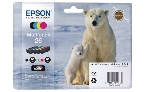 Epson, EPSON Multipack Tinte CMYBK T261640 XP 700/800 300/220 Seiten