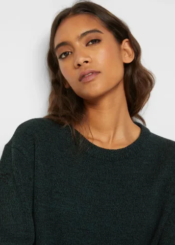 bonprix, bonprix Strickpullover aus Polyacryl, mit Rundhals-Ausschnitt, melierte Optik