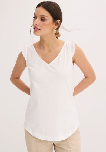 bonprix Shirttop lockerer loose fit, mit süsser Rüsche, aus Baumwolle