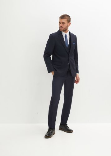 bonprix Anzug 4-teilig Set, 4 tlg. slim fit mit Sakko, Hose, Weste, Krawatte und Einstecktuch, Slim Fit Passform