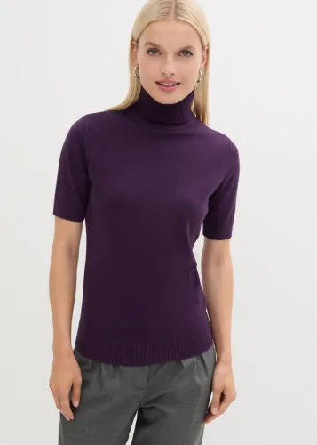 bonprix, bonprix Kurzarmpullover "Rollkragenpullover, Kurzarm" im Feinstrick-Baumwoll-Mix, mit hohem Rollkragen