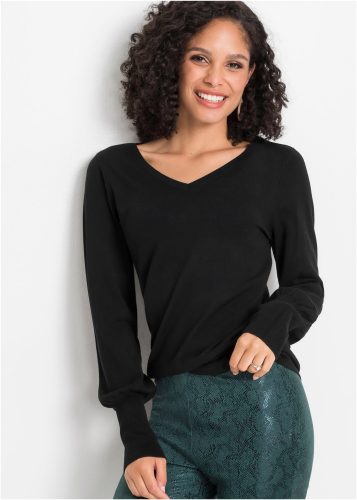 bonprix Strickpullover Viskosemischung, Ballonärmel, V-Ausschnitt
