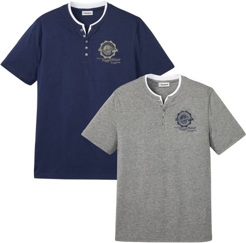 bonprix Henleyshirt Packung, 2 Stk. Regular Fit, im Lagenlook, aus Baumwolle, Casual Stil