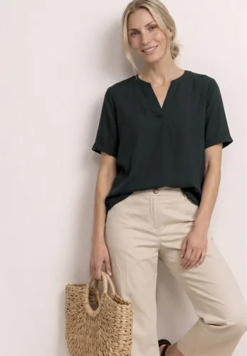 Street One, Blusenshirt in Unifarbe mit Split Neck