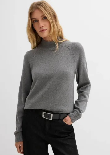 bonprix, bonprix Rollkragenpullover aus reiner Baumwollegrau 52Damen