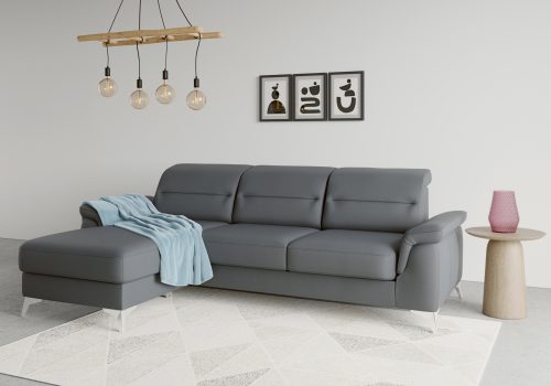 sit&more Ecksofa »Sinatra«, mit Recamiere, optinal mit Kopfteilverstellung und Armteilfunktion oder Kopfteilverstellung, Armteilfunktion, Bettfunktion und Bettkasten, chromfarbene Metallfüsse