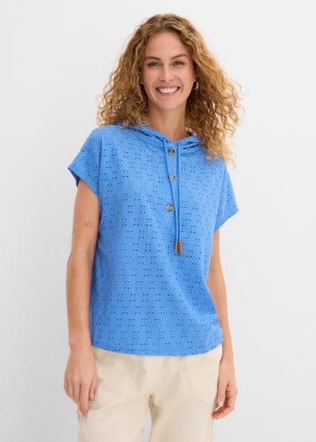 bonprix Henleyshirt lockerer Schnitt, Oversize-Passform, mit Kapuze, Kurzarm-Design