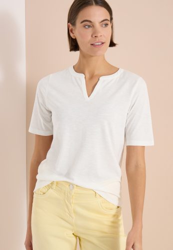 Cecil Kurzarmshirt Sommershirt mit Split Neck in Unifarbe