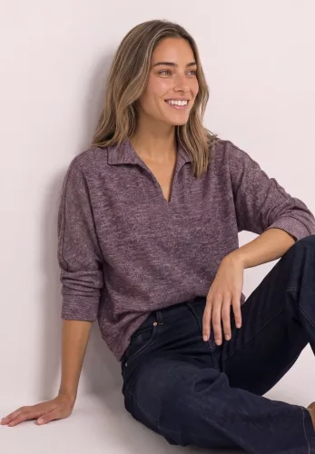 Street One, Langarm Poloshirt im Melange-Look