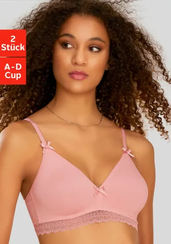 Petite Fleur By Lascana, petite fleur by Lascana Bralette-BH Packung, ohne Bügel, mit Spitzenband, aus weicher Baumwolle, bequemer BH