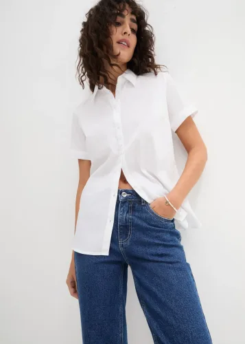 bonprix, bonprix Stretch-Kurzarmbluse aus Baumwoll-Mixweiß 48Damen