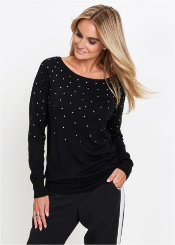 bonprix Strickpullover 1 Rundhalsausschnitt, mit Steinchenverzierung, Viskosemischung