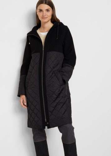 bonprix Wintermantel Materialmix, lockere Passform, mit Kapuze, Riegel-Detail am Saum