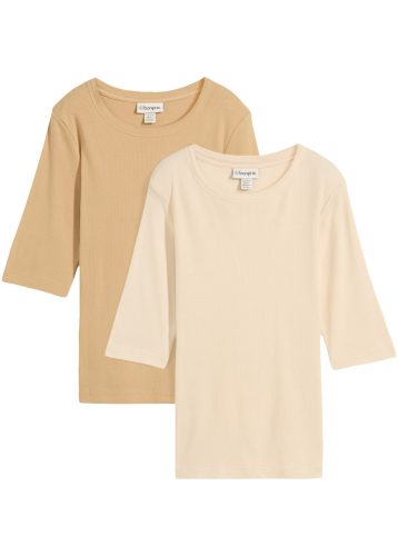 bonprix T-Shirt Packung, 2er, aus Baumwoll-Elasthan-Mix, schmale Passform, Halbarm-Design