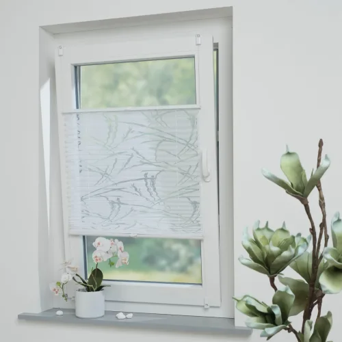 LIEDECO, Liedeco Plissee "Klemmfix-Plissee Ausbrenner "Symphonie" verspannt, weiss" halbtransparent ohne Bohren verspannt Ausbrenner, Halbtransparent, Klemmmontage