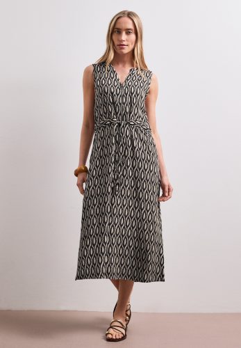 STREET ONE Midikleid Eingrifftaschen Sommerkleid mit grafischem Muster/Split Neck mit Zipperdetail