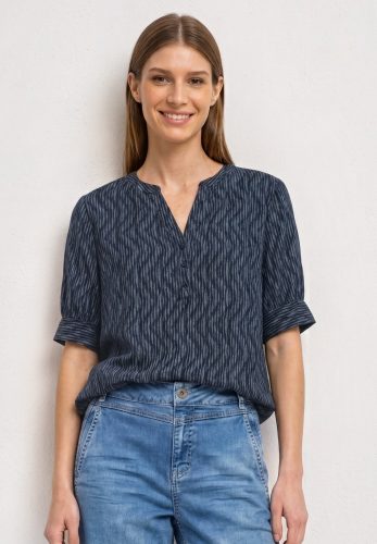 Street One, Kurzarm Bluse mit Split Neck und Elastiksaum