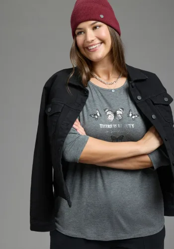 Laura Scott Curve, Laura Scott CURVE 3/4-Arm-Shirt "Grosse Grössen" figurumschmeichelnd, hüftbedeckend, mit Rundhalsausschnitt