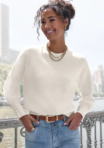 Lascana, LASCANA Rundhalspullover mit Zierknöpfen, Winterpullover, kuscheliges Basic