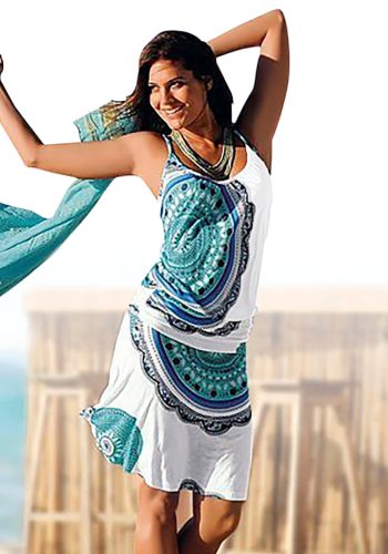 Beachtime By Lascana, Beachtime by Lascana Strandkleid "aus Viskosejersey mit verstellbaren Trägern und Alloverdruck" Ohne Taschen Kurzes Sommerkleid, luftiges Jerseykleid, Spaghettikleid, Festival