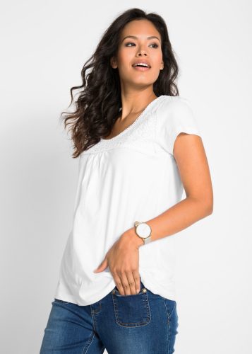 bonprix T-Shirt bequeme Passform, mit Spitzenapplikation in Häkel-Optik, aus Baumwolle
