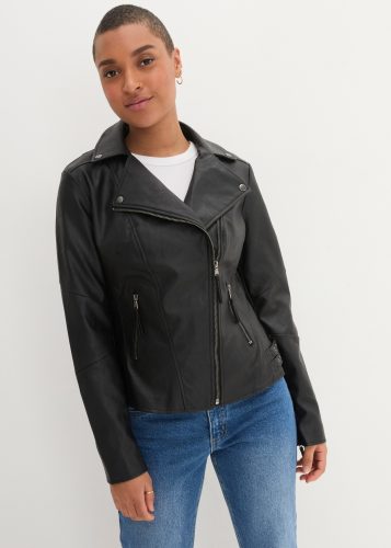 bonprix Lederimitatjacke im Bikerstil, taillierte Passform, mit Kragen und Revers