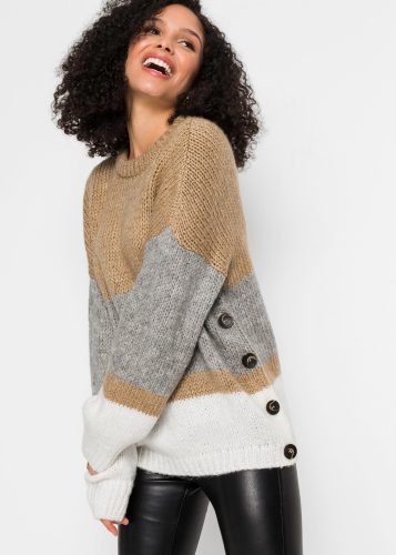 bonprix Strickpullover aus Polyacryl und Polyester, mit Knopfleiste, in Oversize-Passform