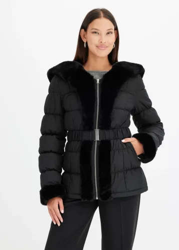 bonprix, bonprix Steppjacke mit Kapuze eleganter Look, mit Kapuze und Fellimitat, Winterjacke