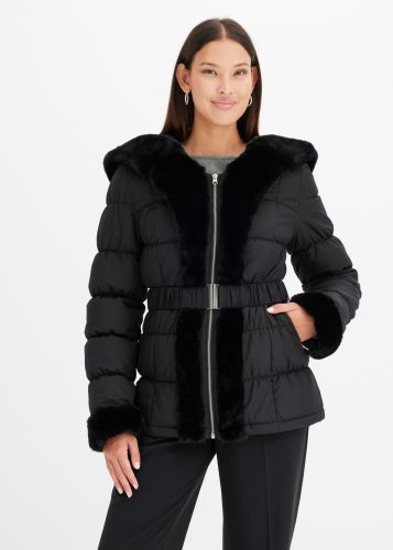 bonprix Steppjacke mit Kapuze eleganter Look, mit Kapuze und Fellimitat, Winterjacke