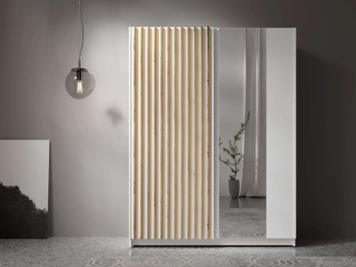HOME AFFAIRE, Home affaire Kleiderschrank »Kleiderschrank Camden mit Spiegel, 4 Einlegeböden und Kleiderstange«, Garderobe mit 2 Schwebetüren und Lamellen, BxHxT 150,5x198,5x61,6 cm