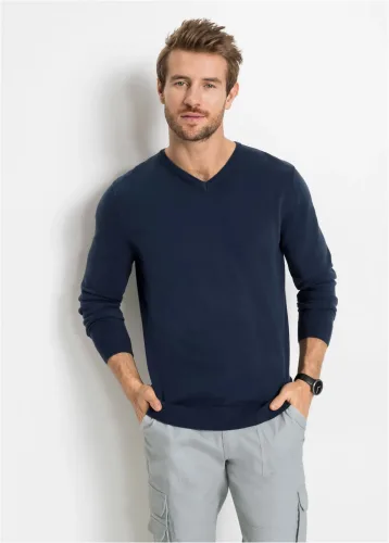 bonprix, bonprix Strickpullover "Feinstrickpullover in Regular Fit" aus Feinstrickmaterial, mit V-Ausschnitt, Regular Fit