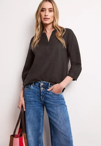 Street One, Bluse mit Split Neck aus Leinenmix