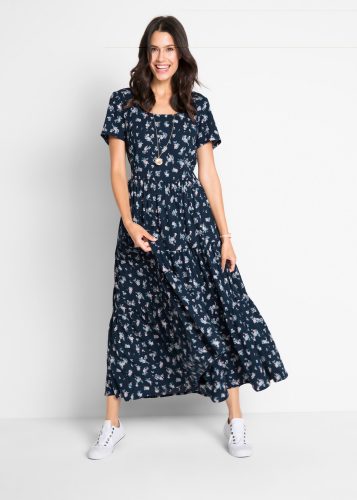 bonprix Maxikleid aus reiner Baumwolle, Loose Fit, Kurzarm-Design, mit Allover-Muster