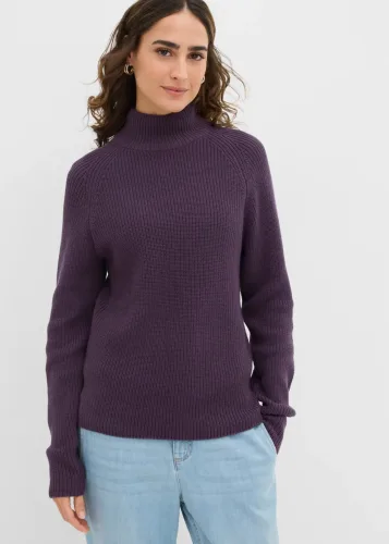 bonprix, bonprix Rippstrickpullover aus reiner Bio-Baumwollelila 44Damen