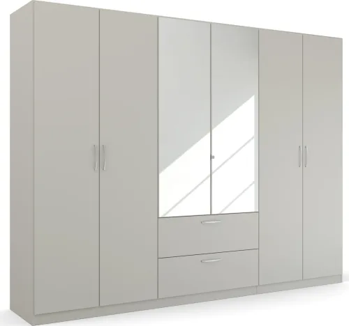Rauch, rauch Drehtürenschrank "Kleiderschrank Schrank Garderobe Ankleide PURE BY QUADRA SPIN" Breiten: 181/226/271 cm, Höhe 210 cm, mit Spiegel, in puristischem Design, Griffe alufarben MADE IN GERMANY