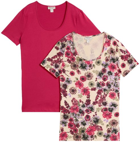 bonprix T-Shirt Packung, 2 schmale Passform, Kurzarm, 1x uni und 1x bedruckt