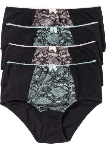 bonprix Maxislip Packung, 4 Stk. mit farbigem Spitzeneinsatz, mit Zierschleife, bequeme Passform