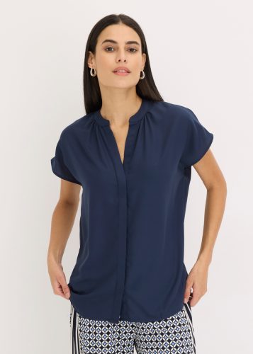 bonprix Kurzarmbluse Oversize Passform, mit V-Ausschnitt, mit Umlegekragen
