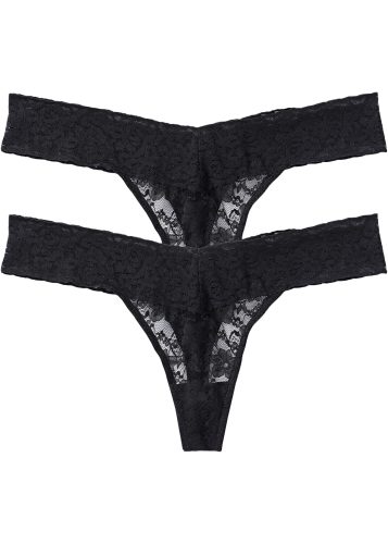 bonprix String Packung, 2 Stk. modischer Stil, Allover Spitze, Spitzenband entlang der Taille