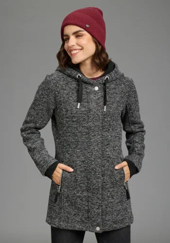 KangaROOS, KangaROOS Strickfleecejacke mit Kapuze mit 2-Wege-Reissverschluss und Druckknöpfen, hüftbedeckend