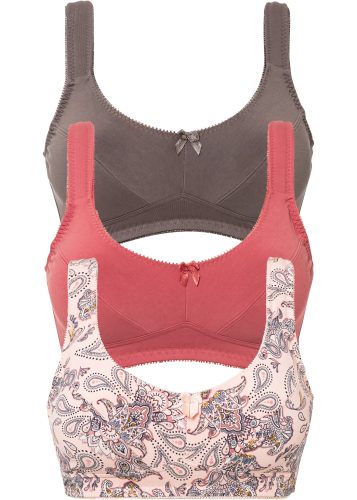 bonprix Büstenhebe Packung, 3 Stk. mit Haken & Ösen Verschluss, bügelloses Design, aus Baumwolle