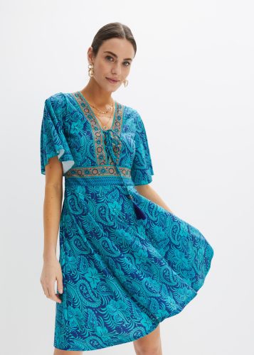 bonprix Jerseykleid ausgestellte Passform, Kurzarm, mit Schnürung und Bindeband