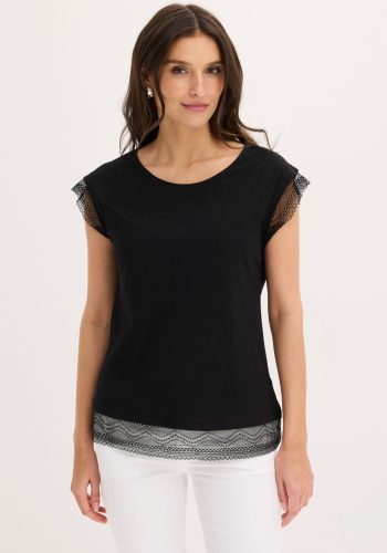 bonprix T-Shirt bequeme Passform, überschnittene Schultern, mit Spitzendetails