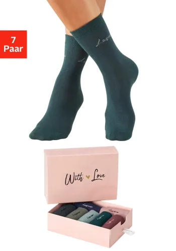 Lascana, LASCANA Basicsocken "für Damen mit eingestricktem Markenlogo" Box, 7 Paar tlg. in ansprechender Geschenkbox