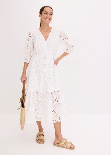 bonprix Midikleid mit V-Ausschnitt, ausgestellte Passform, aus Baumwolle