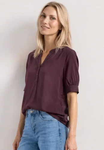 STREET ONE Kurzarmbluse Kurze Sommerbluse mit Splitneck